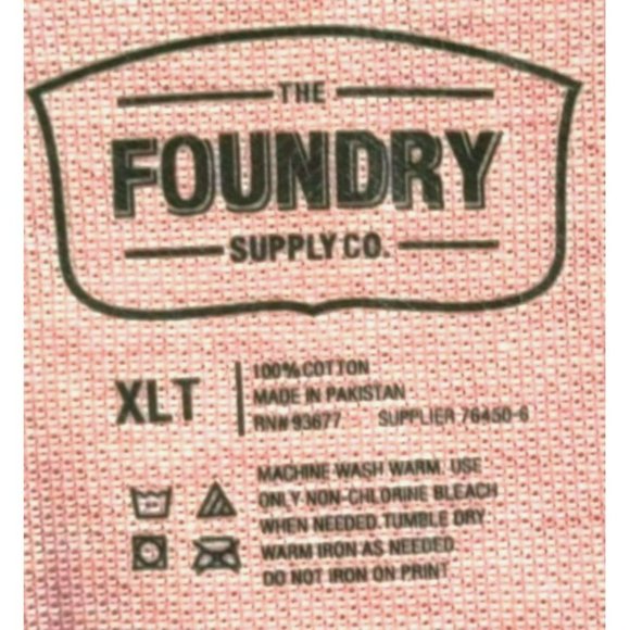 The Foundry Supply Co Men's Size XLT 1/4 Button Up Polo Shirt 100% Cotton Pink - Picture 8 of 8